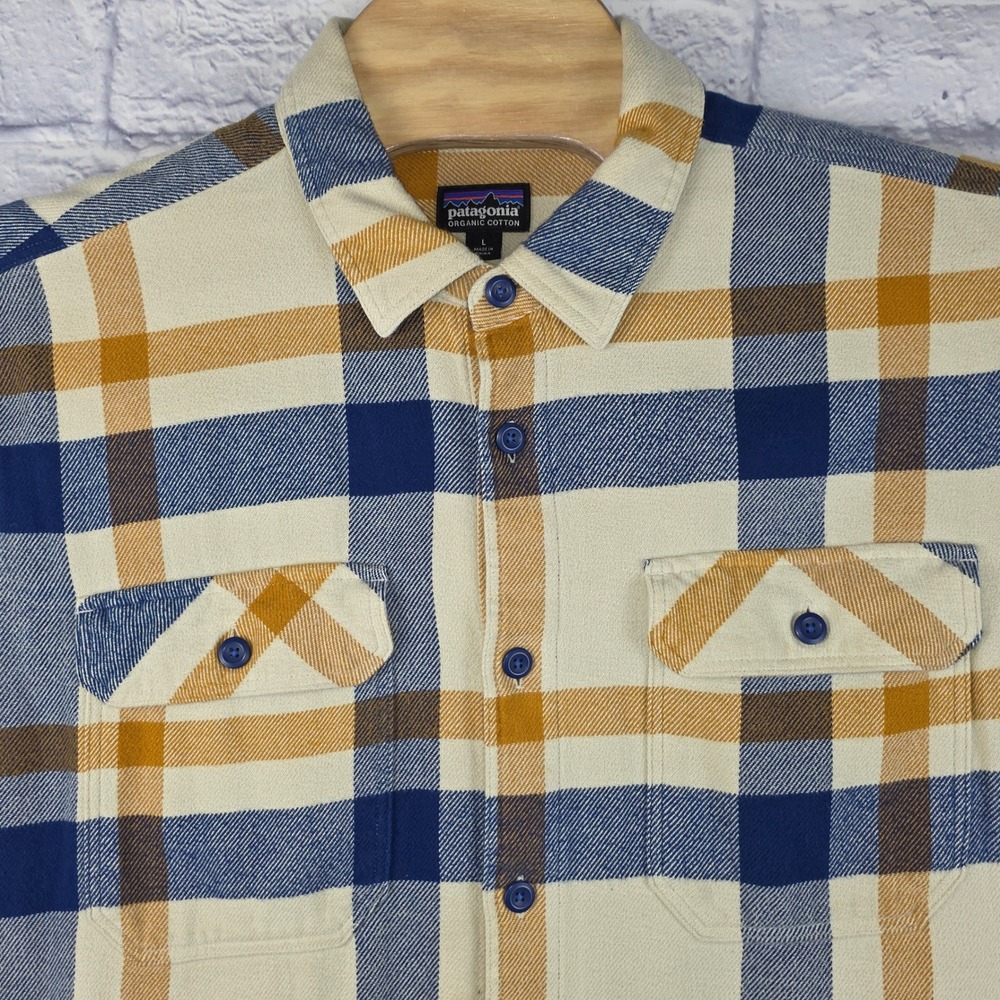 Patagonia Mens Fjord Multicolor Organic Cotton Plaid‎ Flannel Button Shirt Large